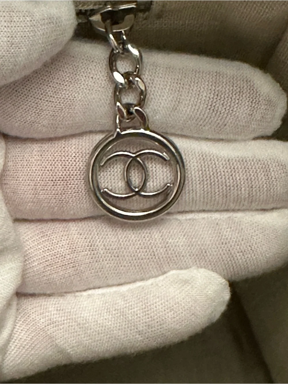 CHANEL Light Blue Canvas Tote with Chain-Strap Details